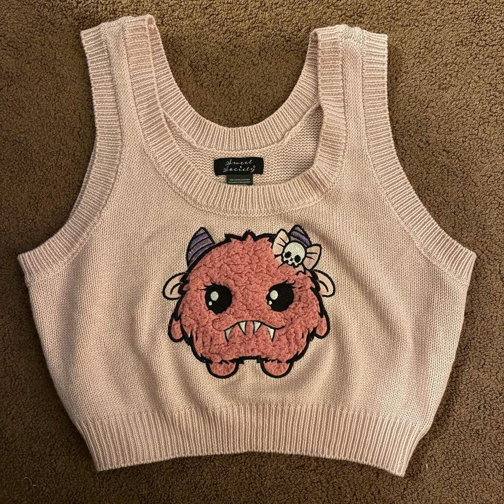 Cute Monster Knit Tank Top in Pink
